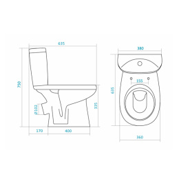Унитаз напольный Santek - Анимо с сиденьем дюропласт Soft-close, косой выпуск