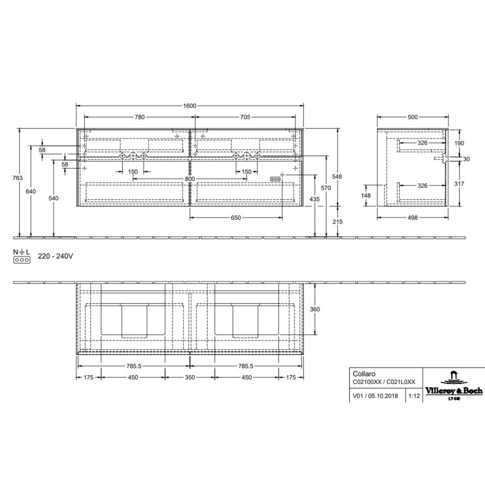 Villeroy Boch Collaro C021L0PD Тумба под раковину 1600х500 мм (Black Matt Lacquer)