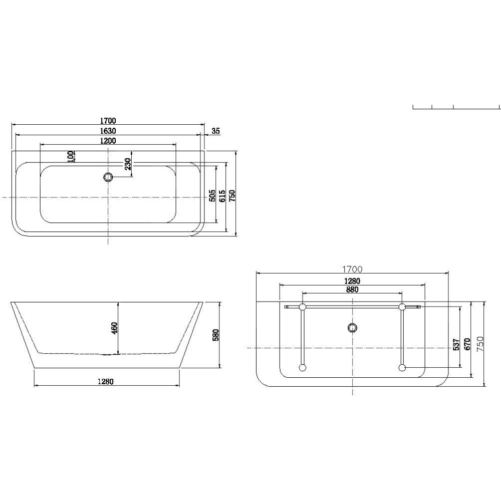 Акриловая ванна 170x75 Aquanet (00260056), асимметричная