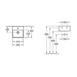 Раковина компактная 73143GR1 VILLEROY&BOCH PURE BASIC, 350х350 мм