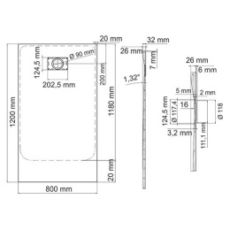 Душевой поддон WasserKRAFT Leine 35T06, прямоугольный, 120 х 80 х 2.6 см
