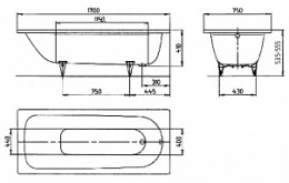 Стальная ванна 170х75 см Kaldewei Saniform Plus 373-1 с покрытием Easy-Clean