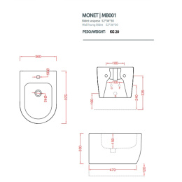 Биде подвесное ArtCeram Monet (MNB001 05 00) белый матовый