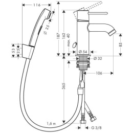 Смеситель для раковины с гигиеническим душем 38225000 Hansgrohe Axor Uno²