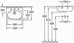 Фото Раковина компактная укороченная 53604501 VILLEROY&BOCH O'NOVO 450х350 мм
