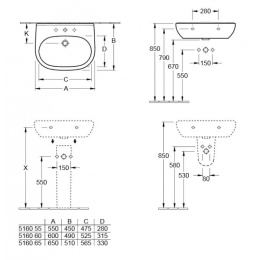 Раковина 51605501 VILLEROY&BOCH O'NOVO, 550х450 мм