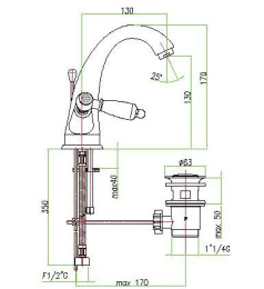 Фото Смеситель Fiore Margot Coloniale Sky 03ZZ0623 для раковины, бронза