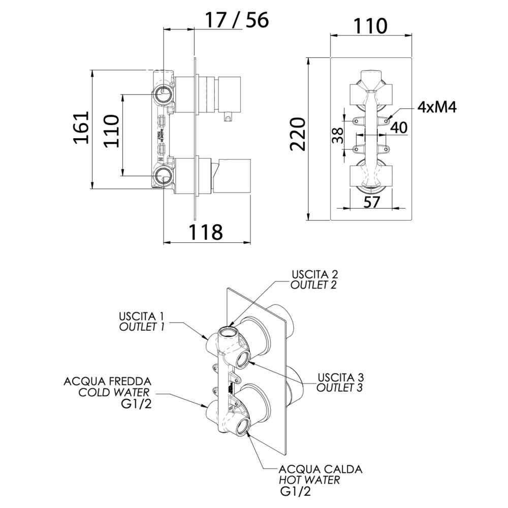 Фото Смеситель для душа Remer Edge EG593BG, золото брашированное