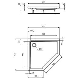 Душевой поддон 90X90X7 см Ideal Standard HOTLINE K278301