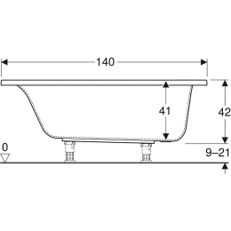 Акриловая ванна 140x70 Geberit (554.300.01.1), прямоугольная