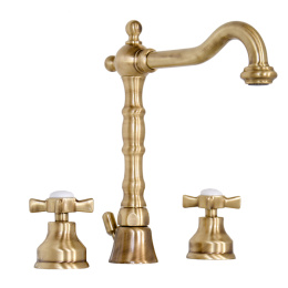Фото TW London Смеситель для раковины на 3 отверстия, излив 225мм, с донным клапаном, цвет бронза