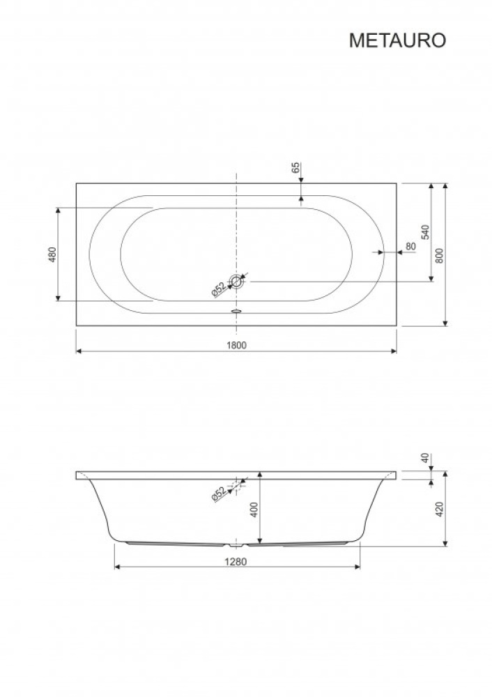 Фото Акриловая ванна 180x80 Cezares (METAURO-180-80-42-W37), прямоугольная