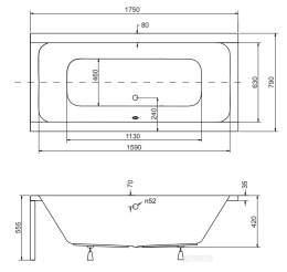 Акриловые ванны 180 см Акриловая ванна 175x80 Besco (WAQ-175-PK), прямоугольная