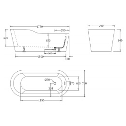 Акриловая ванна 175x80 BelBagno (BB65-1750), квадратная