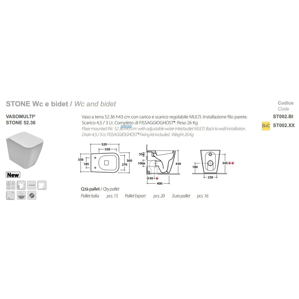 Унитаз напольный Globo Stone (ST002.CS)