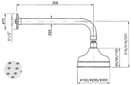 Фото Верхний душ Nicolazzi Classic 5702 BZ 20, d-200 мм, 1 режим струи, с держателем, бронза