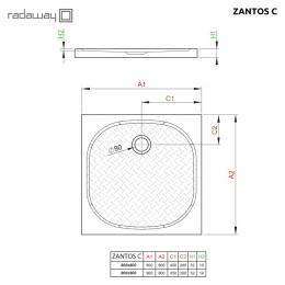 Душевой поддон из искусственного камня Radaway Zantos C 90x90x3,2 Белый M3ZNC9090-06