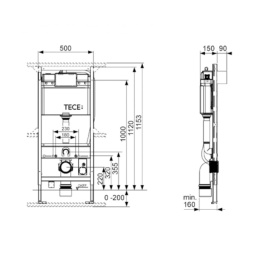 TECE 9300044 Рама для установки подв. унитаза TOTO Neorest, высота h1120мм, с креплением к стене