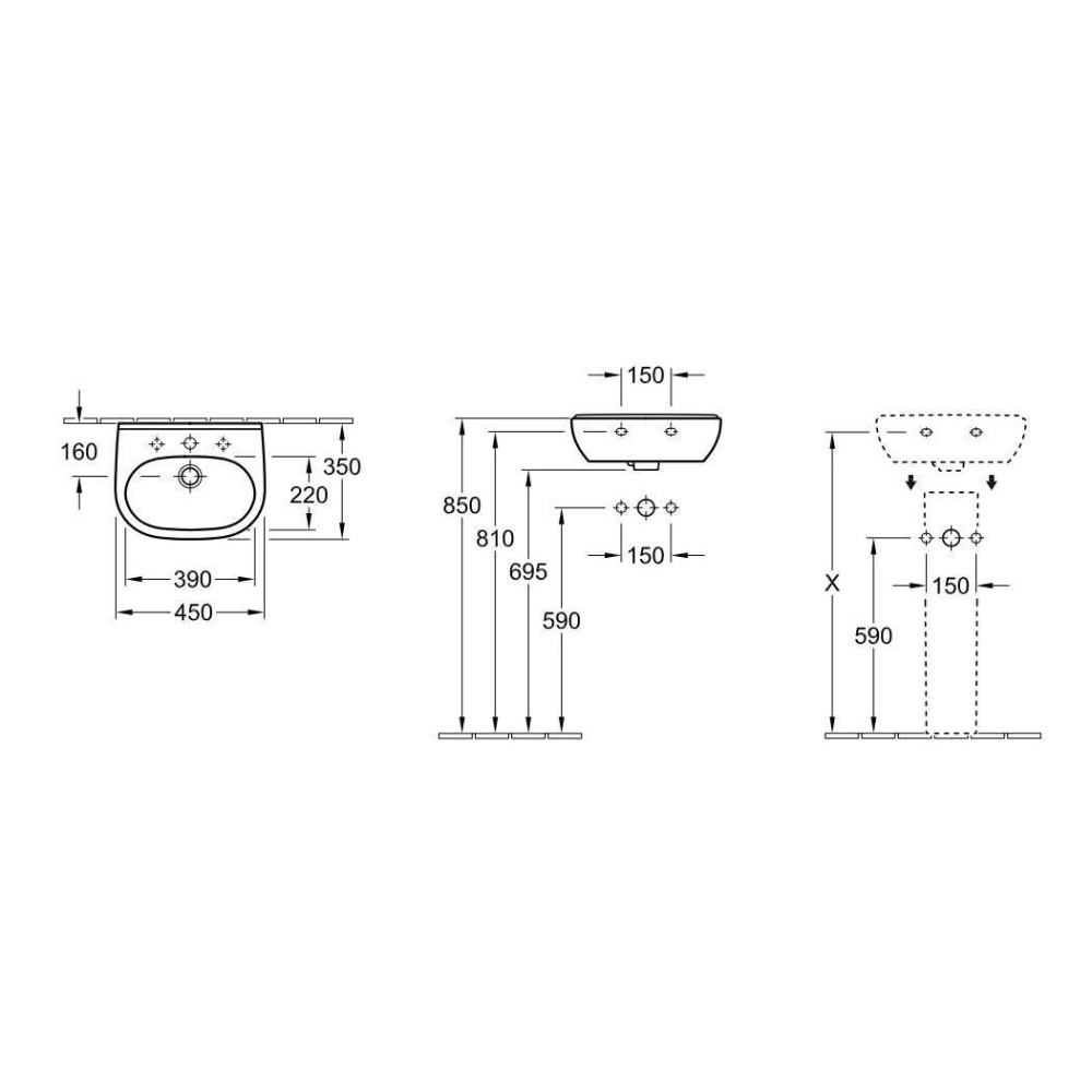 Раковина компактная укороченная 53604701 VILLEROY&BOCH O'NOVO 450х350 мм
