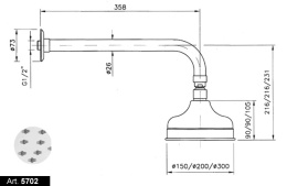 Верхний душ Nicolazzi Classic 5702 CR 20, d-200 мм, 1 режим струи, с держателем, хром