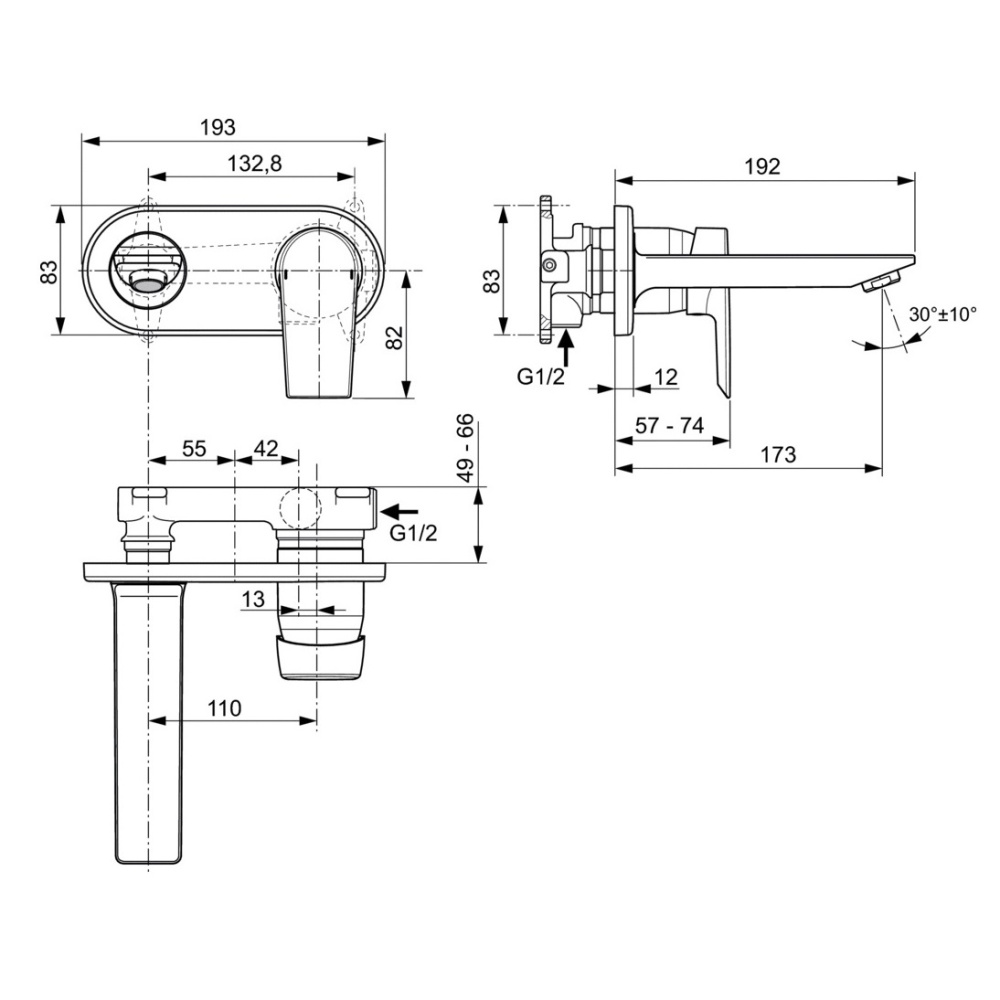 Смеситель Ideal Standard Tesi встраиваемый для раковины, хром, A6578AA