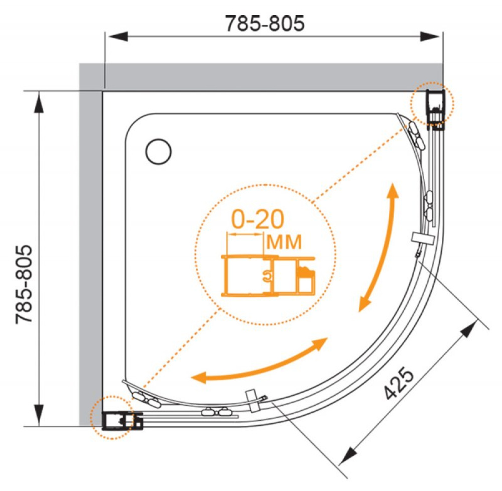 Фото Душевой уголок Cezares Momento-R-2-90-C-Cr 90 х 90 х 195 см стекло прозрачное
