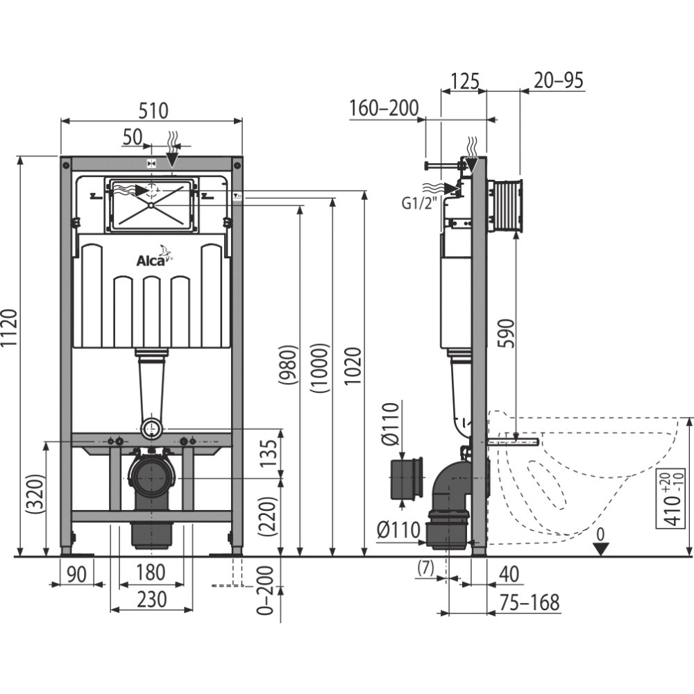 Инсталляция Alcaplast с безободковым унитазом VitrA Nest 5176B003-6233, с функцией биде, крышка микр
