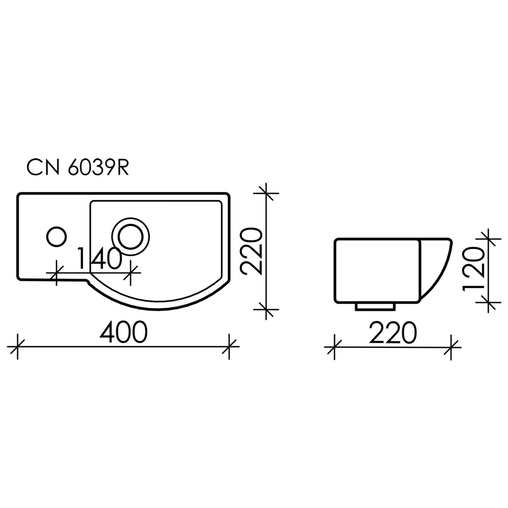 Подвесная раковина Ceramicanova Element CN6039R прямоугольная 40 см. правая