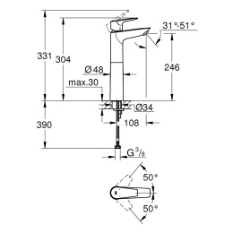 Высокий смеситель для раковины GROHE BauEdge New 23761001