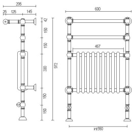 Водяные полотенцесушители Полотенцесушитель водяной с полкой Margaroli Armonia 9-200 92005504GOP, высота 97.2 см, ширина 60 см
