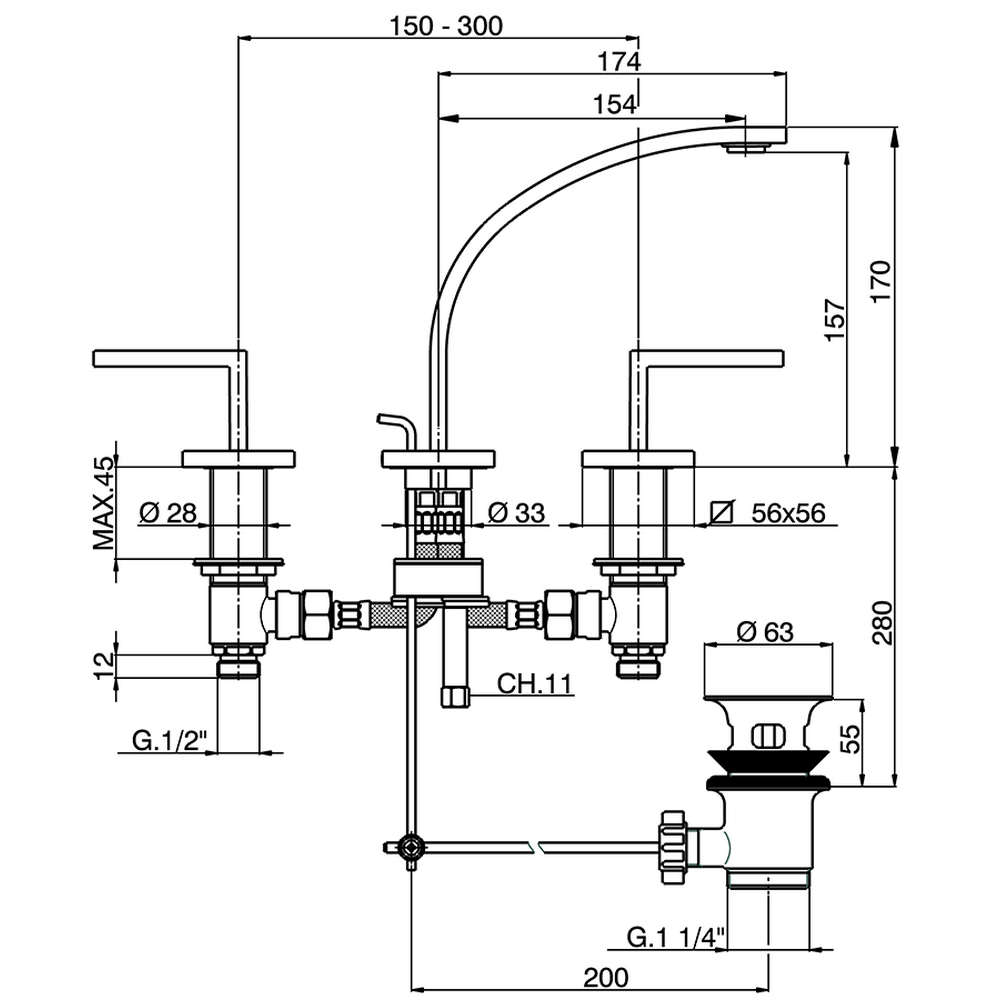 Смеситель для раковины Cisal Wave WA0010212A, серый