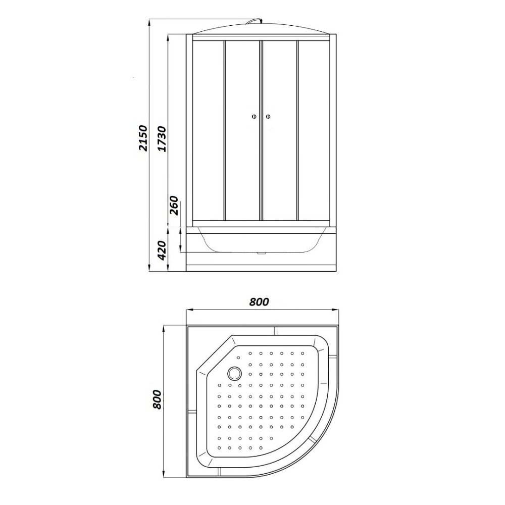 Душевая кабина 80x80x215 Parly (EF821) белый, Без гидромассажа, ABS-пластик, Поддон высокий