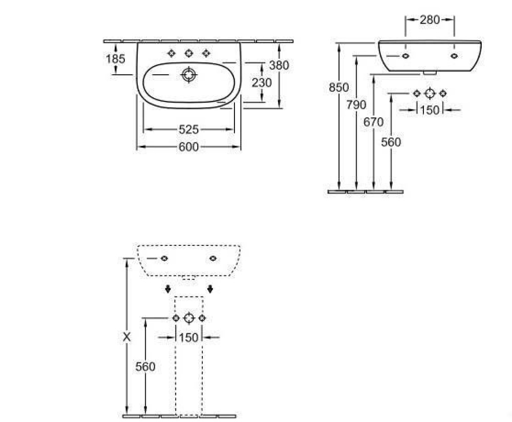 Фото Раковина 60 см Villeroy&Boch O'Novo (516663R1) альпийский белый