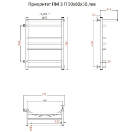 Полотенцесушитель Тругор  Приоритет ПМ 3 П 50*80*50 (ЛЦ2) лев (Приоритет3/ПМ508050 П лев)