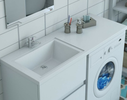 Фото Раковина Эстет Даллас 110 L ФР-00001741 над стиральной машиной Белая