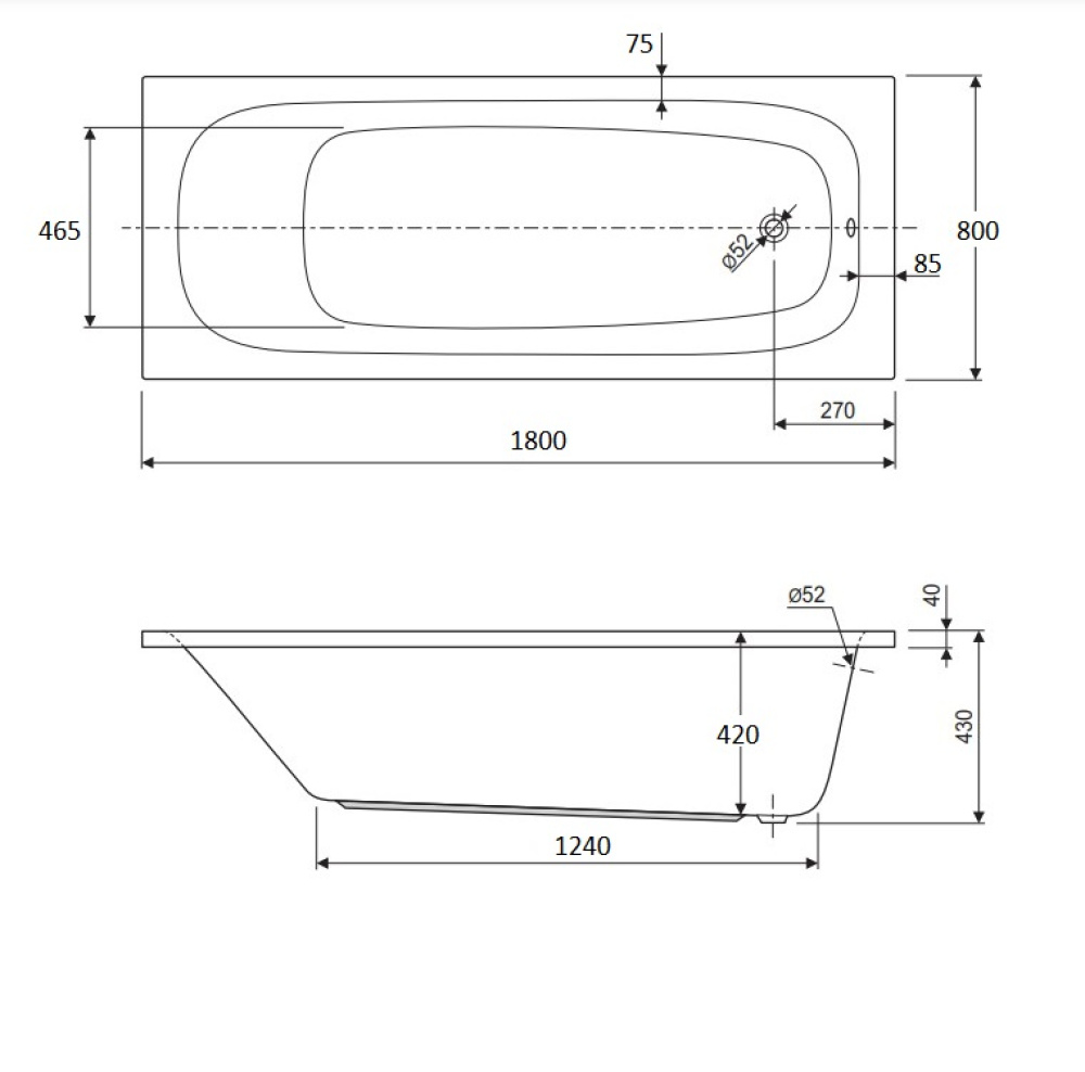 Фото Акриловая ванна 180x80 Cezares (ECO-180-80-41-W37), прямоугольная