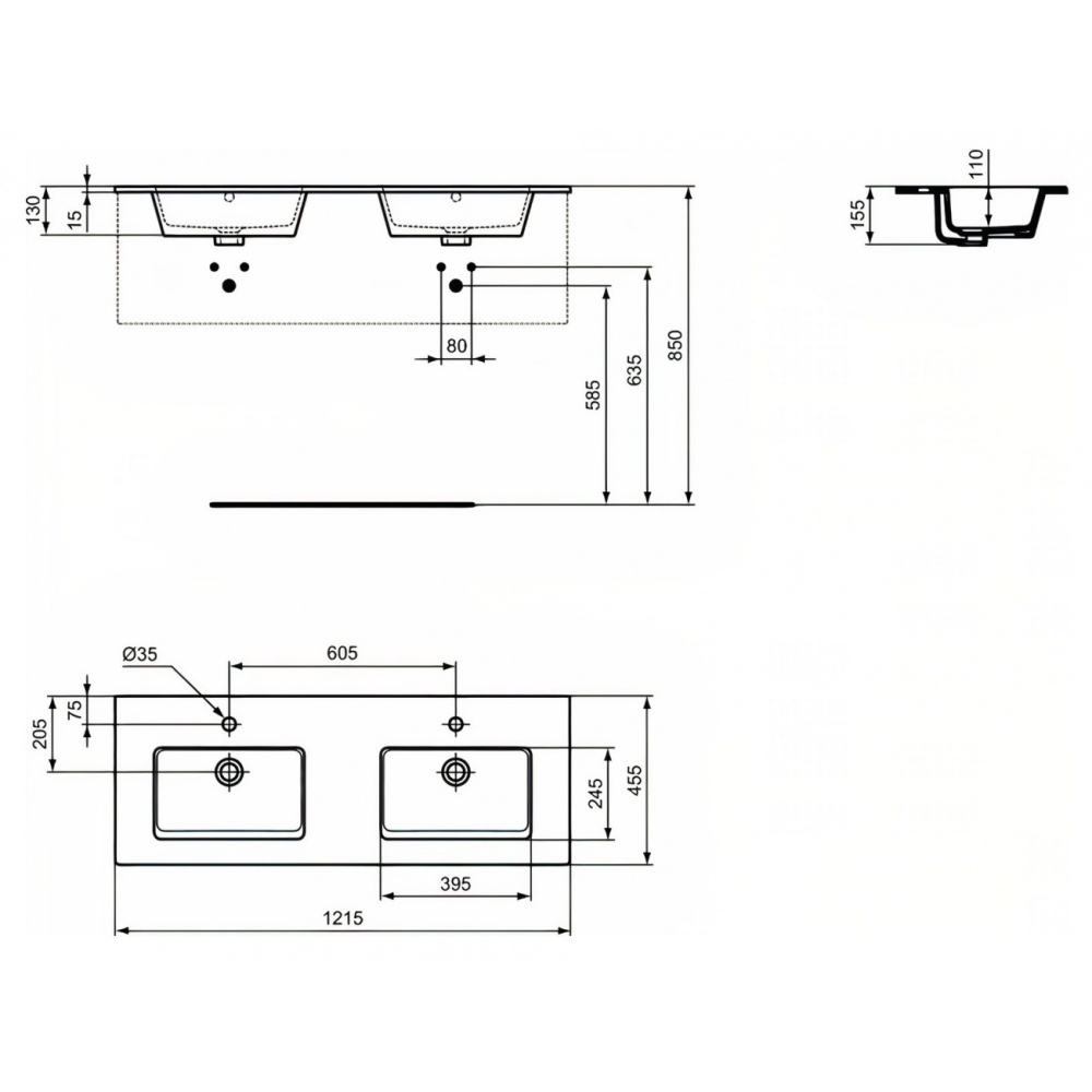 Раковина двойная Ideal Standard Tempo Vanity 120 см, белый, E053401