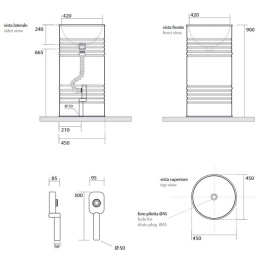 Раковина Kerasan Artwork Barrel 4742K31, 45 x h90 см напольная, слив в пол, черный матовый