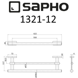 Sapho Olymp 1321-12 Полотенцедержатель OLYMP двойной, 620 мм, хром