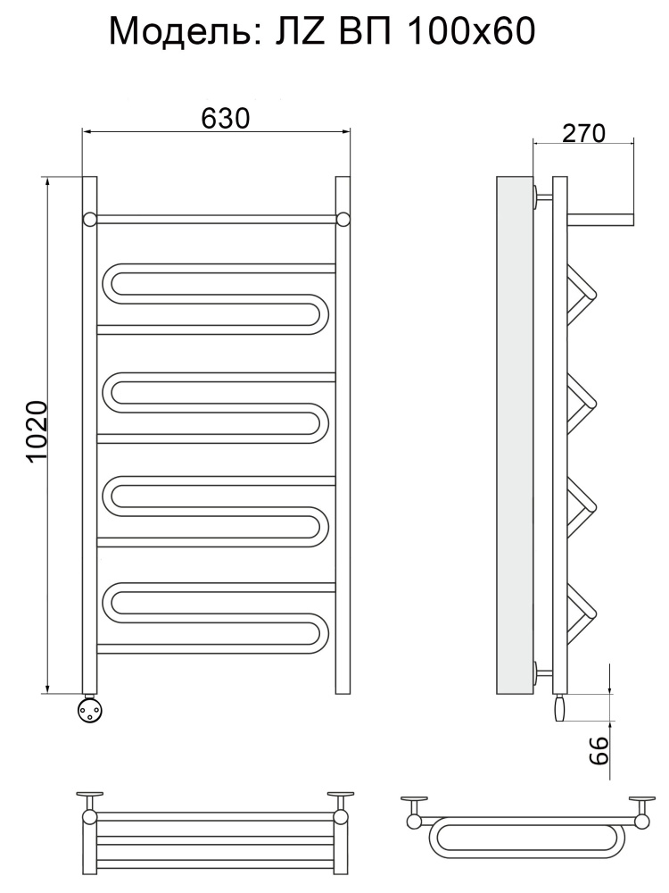 Фото Полотенцесушитель электрический Ника Curve ЛZ/ВП, левый тэн ЛЗ ВП 100/60 лев