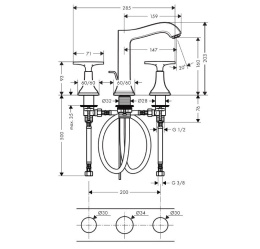 Смеситель для раковины 160 на 3 отверстия 31307000 Hansgrohe Metropol Classic (хром)