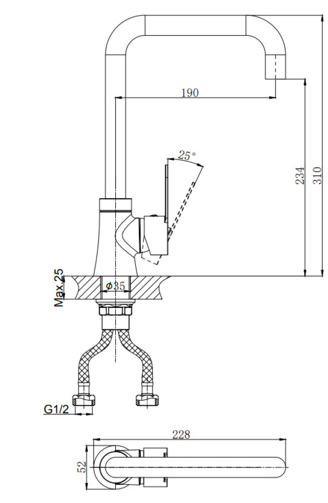 Смеситель одноручный для кухни с поворотным изливом RUSH Tenerife TE2835-23
