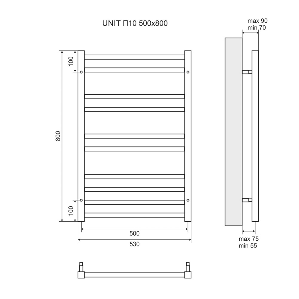 Полотенцесушитель электрический Lemark Unit LM45810E П10 500x800, левый/правый