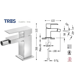 Фото Tres Cuadro 00612001 Смеситель для биде (хром)