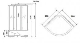 Душевая кабина 90x90x220 Niagara (NG-708-01N) С гидромассажем, акрил, Поддон высокий