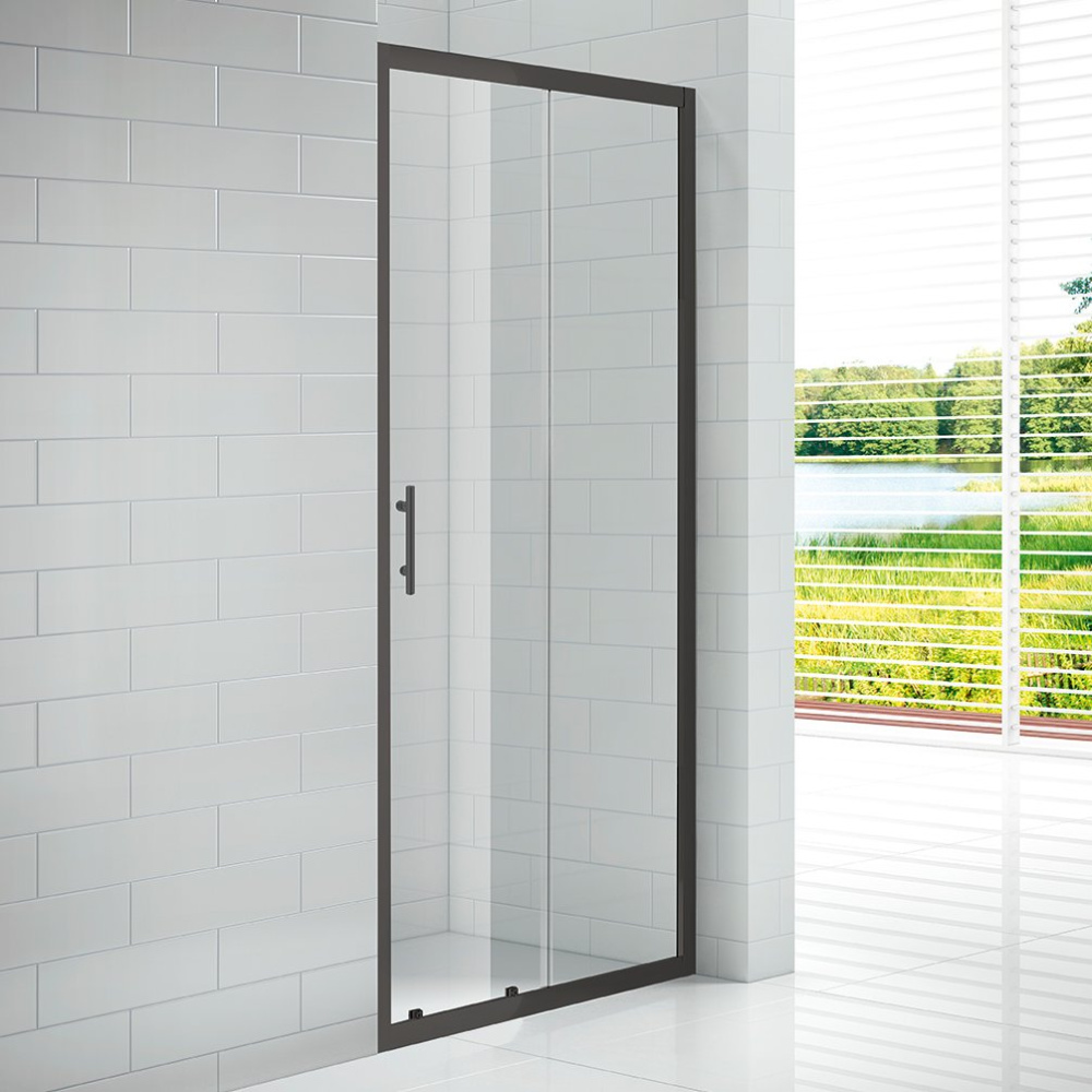 Фото Душевая дверь в нишу Cezares ECO-O-BF-1-120-C-NERO, 120 х 190 см, стекло прозрачное, цвет профиля че