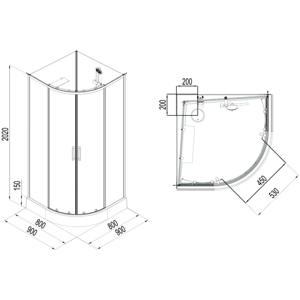 Душевая кабина 90x90x202 Aquanet (00267257) Без гидромассажа, Акрил, Поддон низкий