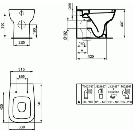 Приставной унитаз Ideal Standard Esedra белый, без сиденья, T281201