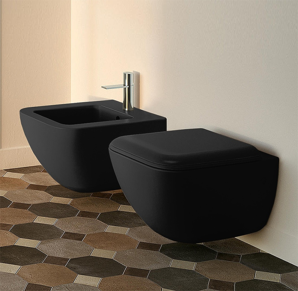 Подвесные унитазы Ceramica CIELO Shui Comfort SHCOVSK N - Унитаз подвесной 55*37 см, Rimless безободковый (Черный глян