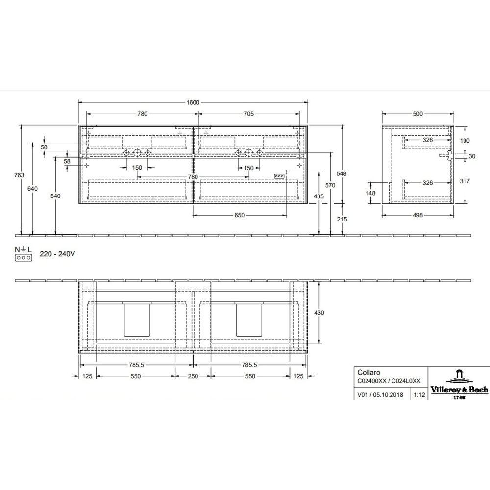 Villeroy Boch Collaro C024L0PD Тумба под раковину 1600х500 мм (Black Matt Lacquer)